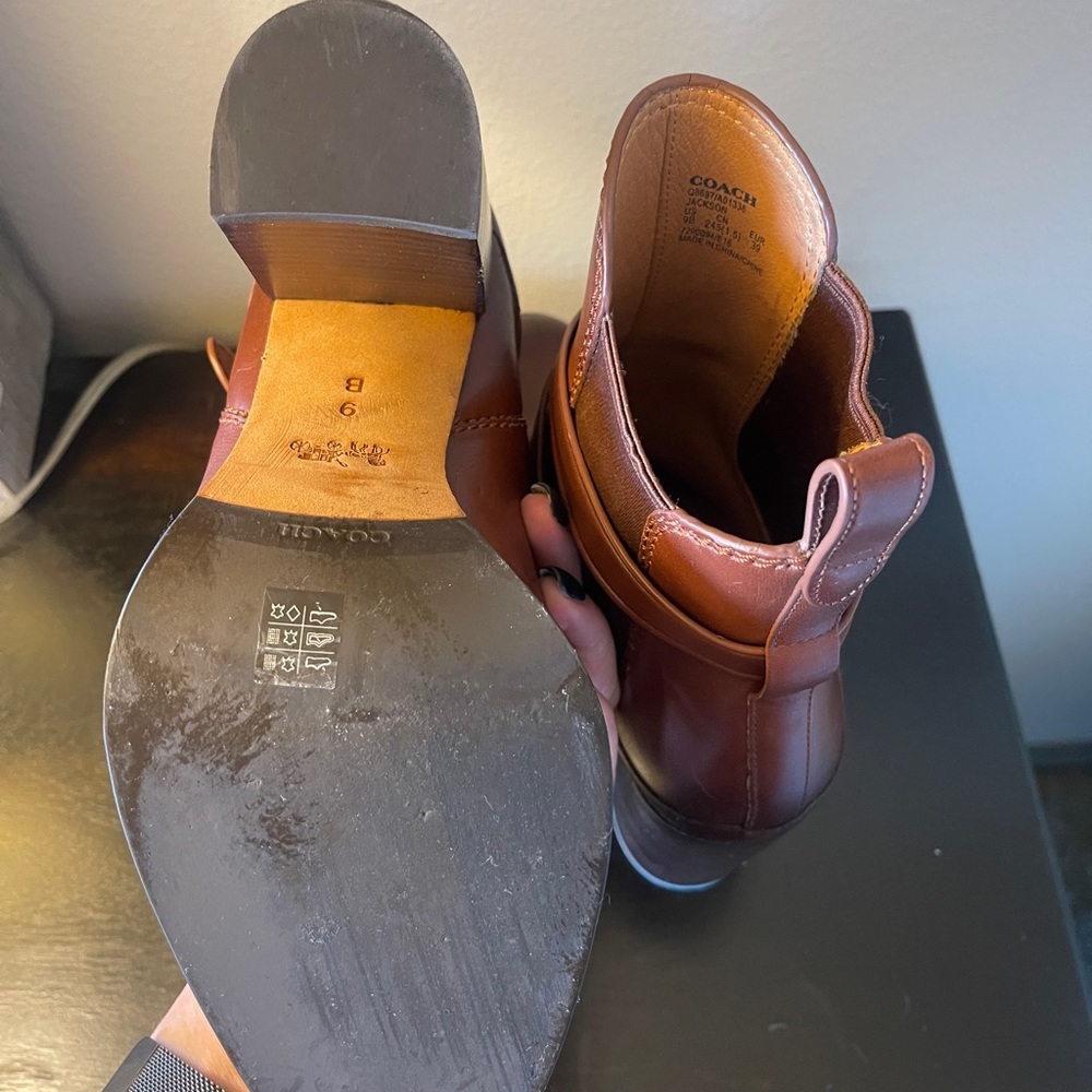 Coach Jackson leather heeled boots saddle brown, size 9 - Picture 6 of 8